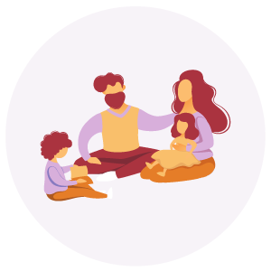 llustration einer Familie mit Eltern und Kind, die zusammensitzt